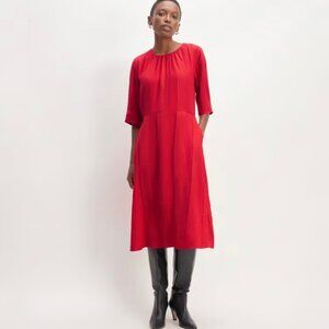 NEW Everlane The City Stripe Ruched Dress in Red Size 8 NWT